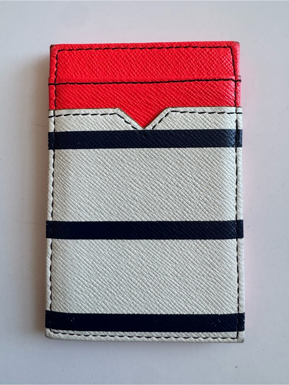 J. Crew Red Leather Card Sleeve with Gold Logo